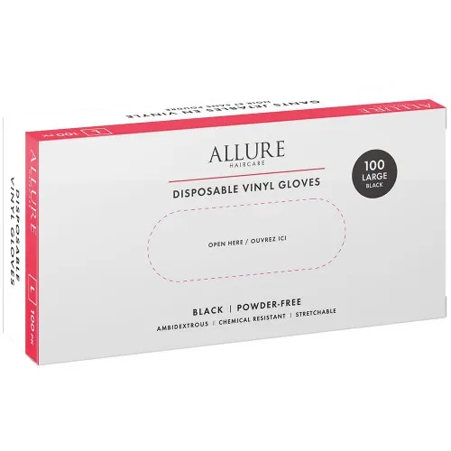 Allure Vinyl Disposable Gloves Black 100pk - Large