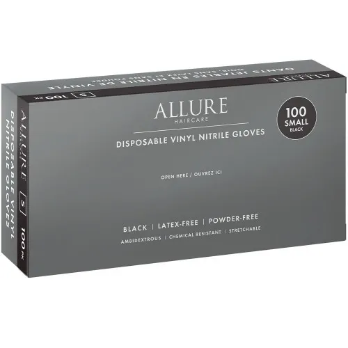 Allure Vinyl Nitrile Gloves Black 100pk - Small