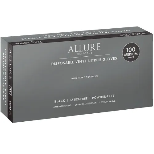 Allure Vinyl Nitrile Gloves Black 100pk - Medium