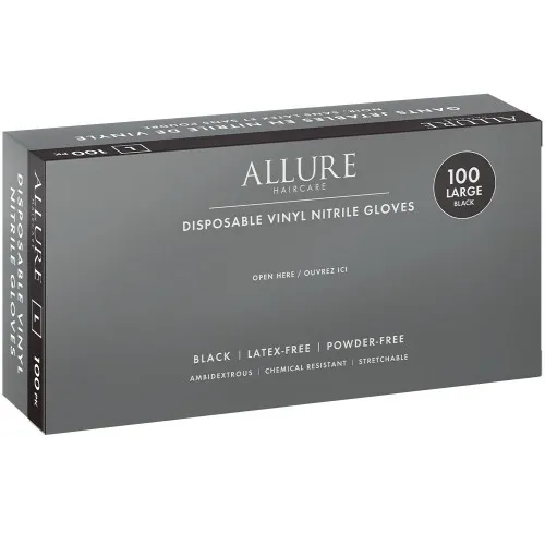 Allure Vinyl Nitrile Gloves Black 100pk - Large
