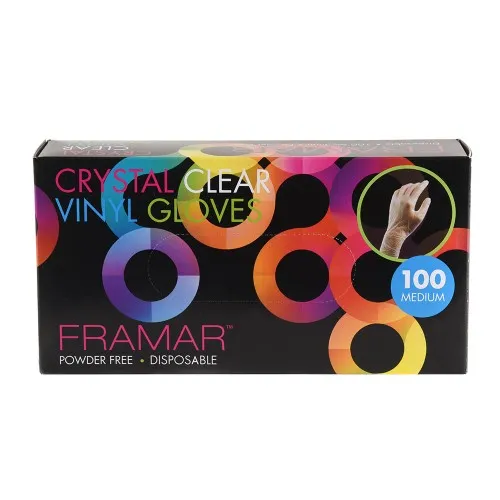 Framar Crystal Clear Vinyl Gloves 100pk - Medium